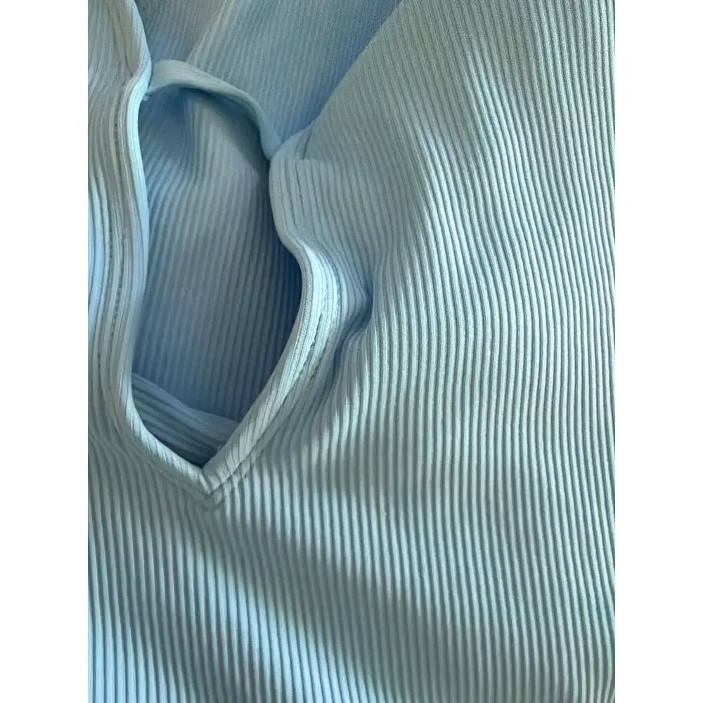 New Becca virtue one piece swimsuit ice blue ribbed textured